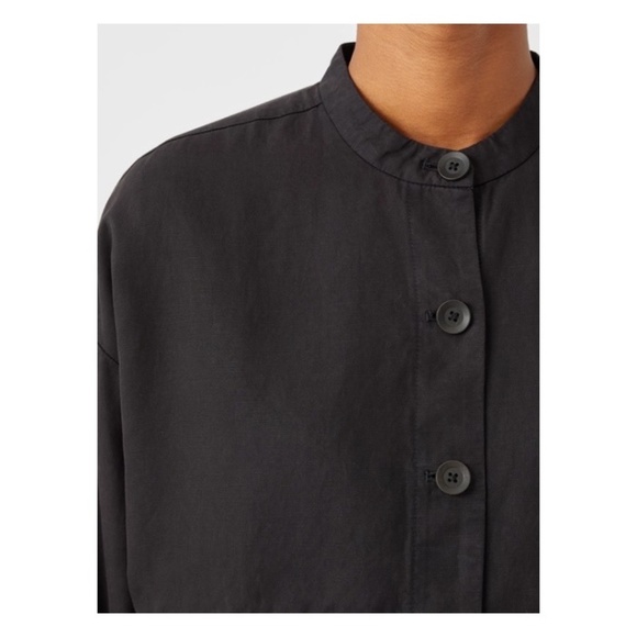 Eileen Fisher Linen Black Jacket Boxy Fit Cropped Length Front Pockets, Size Mp - Picture 2 of 16